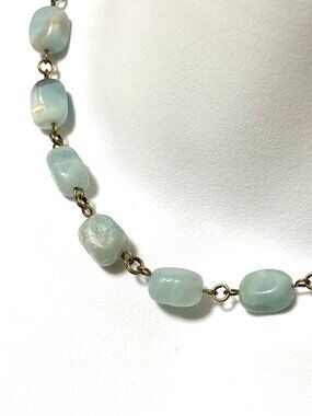 Light Teal Amazonite Short Necklace, Gemstone & Bronze Links Layering Necklace